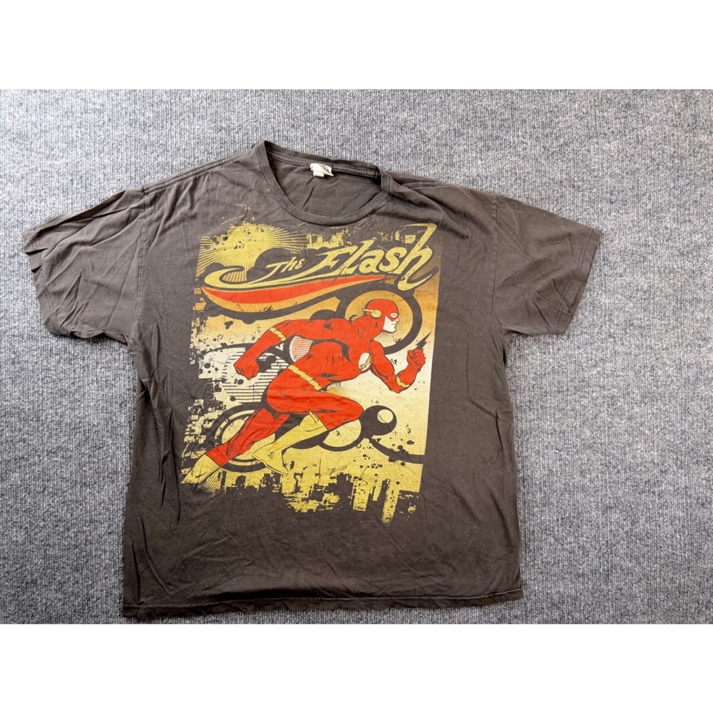 DC Comics The Flash Graphic Tee XL Gray Cotton Distressed Short Sleeve Shirt
